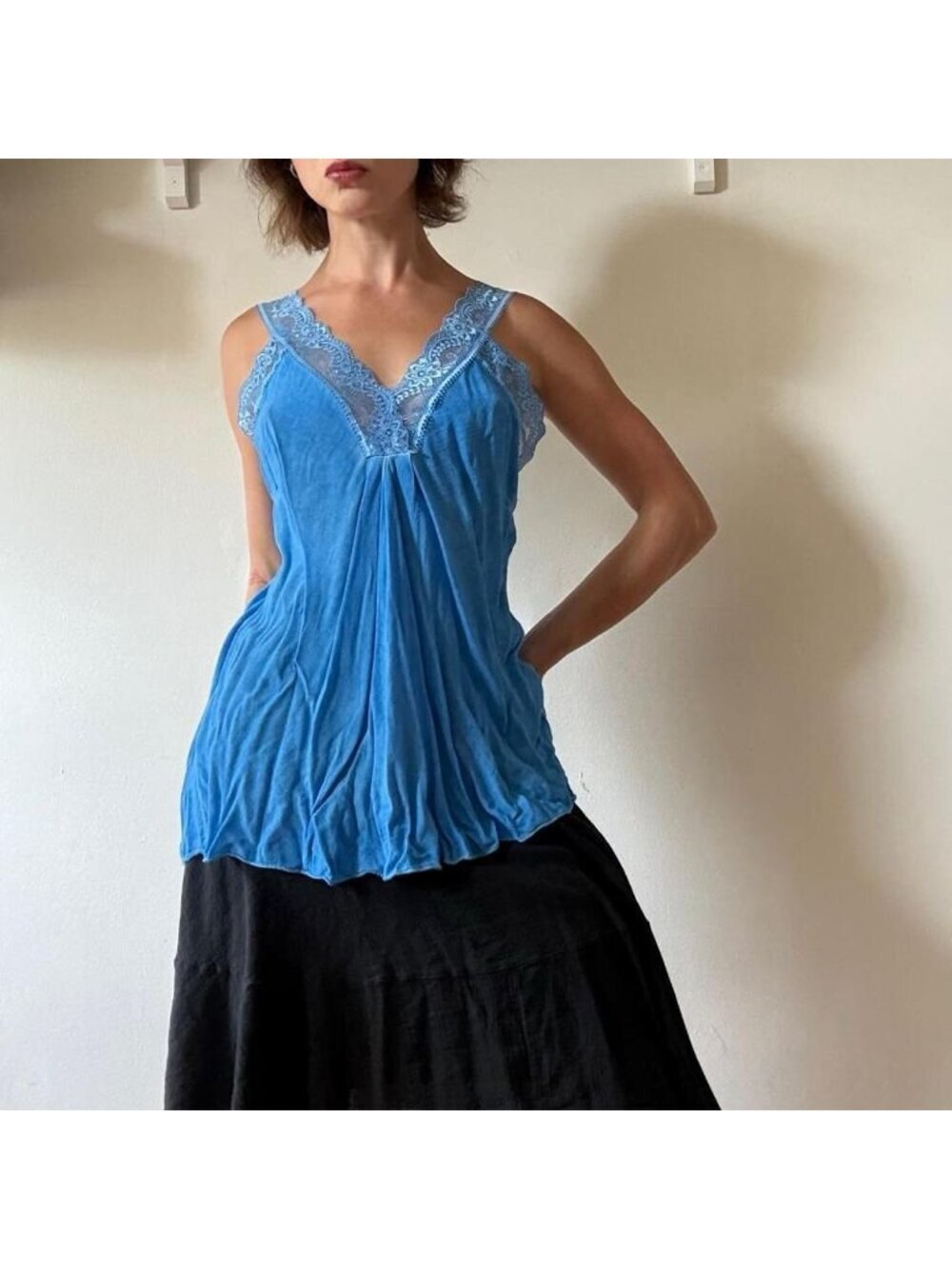 Lace Trim Satin Cami — Unlabeled Y2K